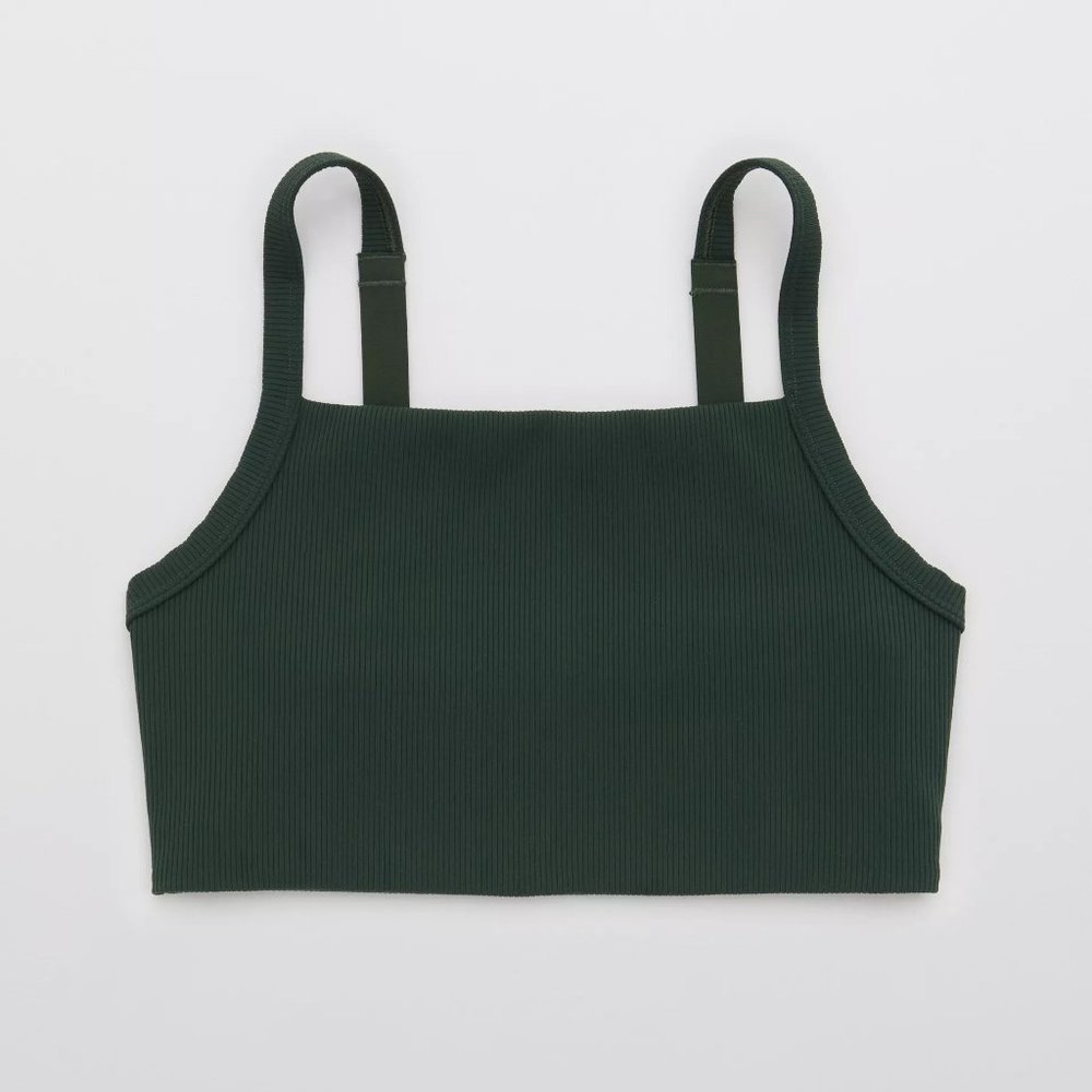 OFFLINE By Aerie Ribbed Square Neck Sports Bra in Sycamore